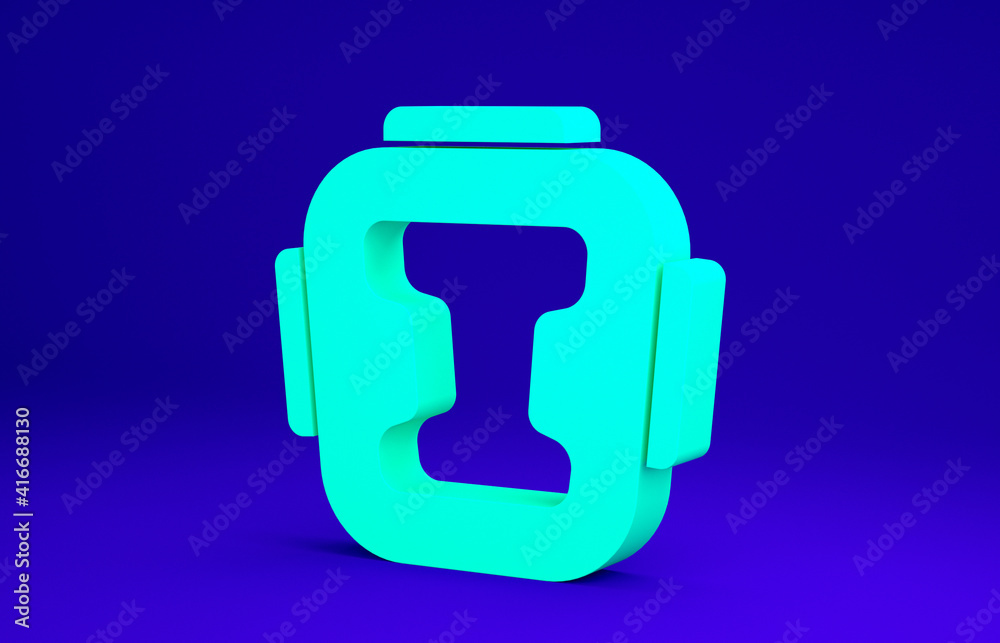 Green Boxing helmet icon isolated on blue background. Minimalism concept. 3d illustration 3D render.