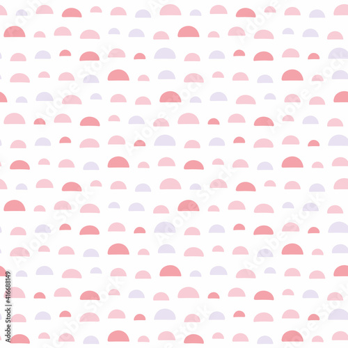 Semicircle abstract pattern design background, fun vector seamless repeat of pink curved shapes.