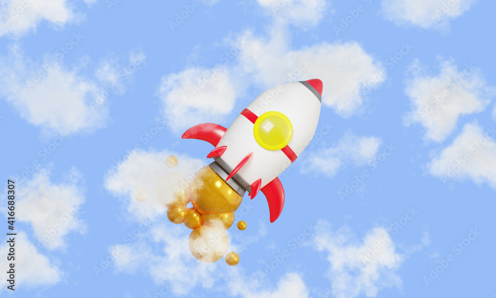 Rocket take off with clouds. 3d rendering Rocket take off with clouds. 3d rendering
