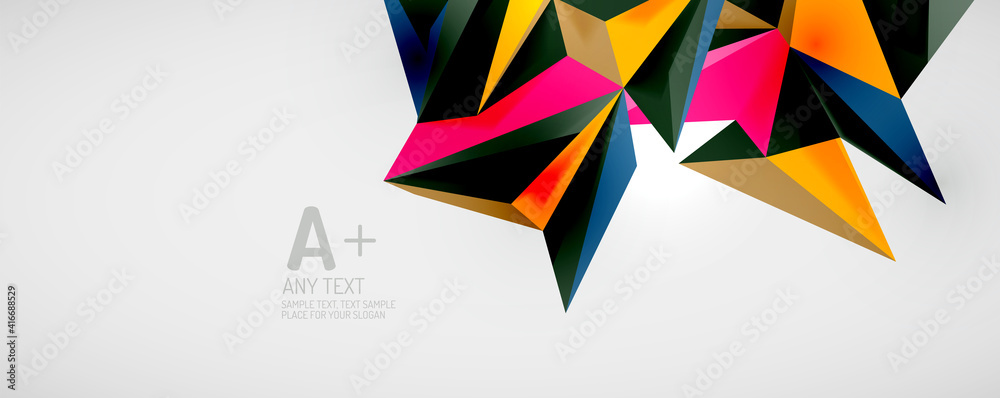 Vector triangle geometric backgrounds. Low poly 3d shape on light backdrop. Vector illustration for covers, banners, flyers and posters and other designs Vector triangle geometric backgrounds. Low poly 3d shape on light backdrop. Vector illustration for covers, banners, flyers and posters and other designs