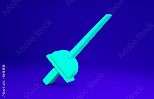 Green Fencing icon isolated on blue background. Sport equipment. Minimalism concept. 3d illustration 3D render.