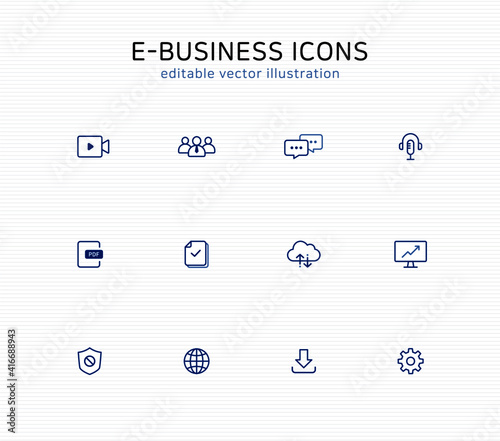 online business line icon set: editable vector illustration for web and app. business icons using for e-commerce, global e-business and marketing. 