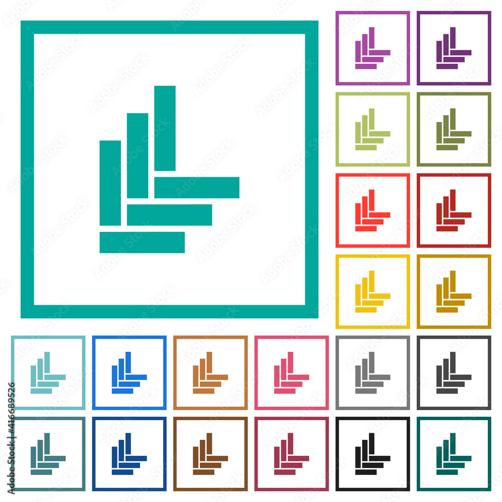 Parquet pattern flat color icons with quadrant frames