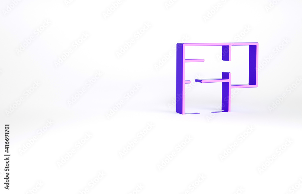 Purple House plan icon isolated on white background. Minimalism concept. 3d illustration 3D render. Purple House plan icon isolated on white background. Minimalism concept. 3d illustration 3D render.