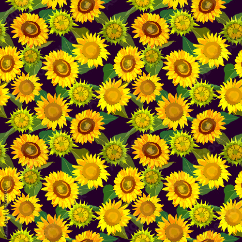 Fototapeta Naklejka Na Ścianę i Meble -  Sunflowers colorful seamless pattern