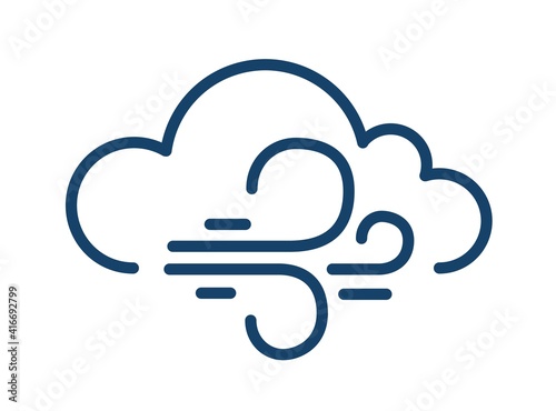 Abstract simple icon of windy weather in line art style with cloud and curved...