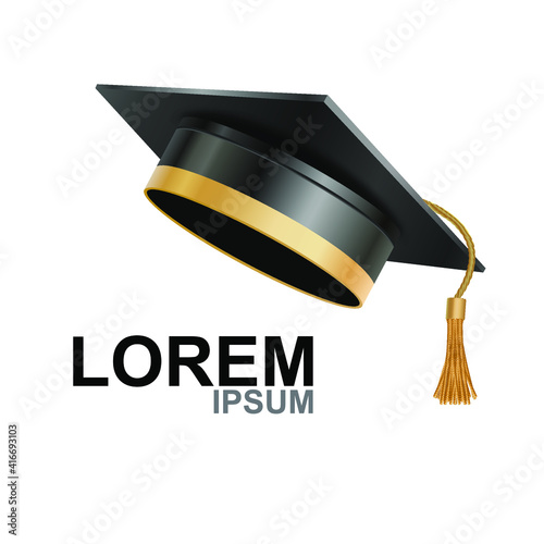 High school or university graduate hat isolated on white background. 3d vector graduation ceremony hat student hat education black