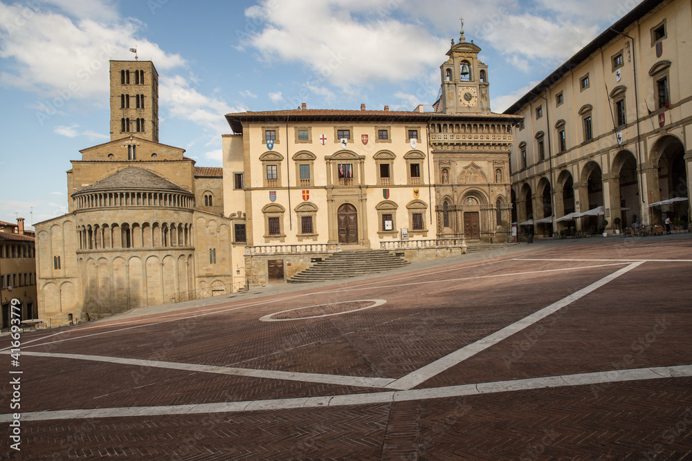 Piazza Grande Big square in Arezzo, historical city in Tuscany, Italy