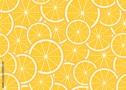 Set of ripe piece and slice orange background. Fresh sour citrus fruit orange seamless pattern. Vector illustration