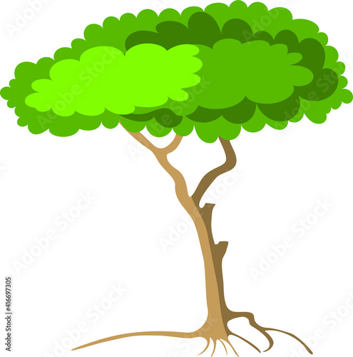 Green tree - fruit tree painted in the modern doodle style  coloring book for children. Icon for garden magazine  outline drawing symbol.