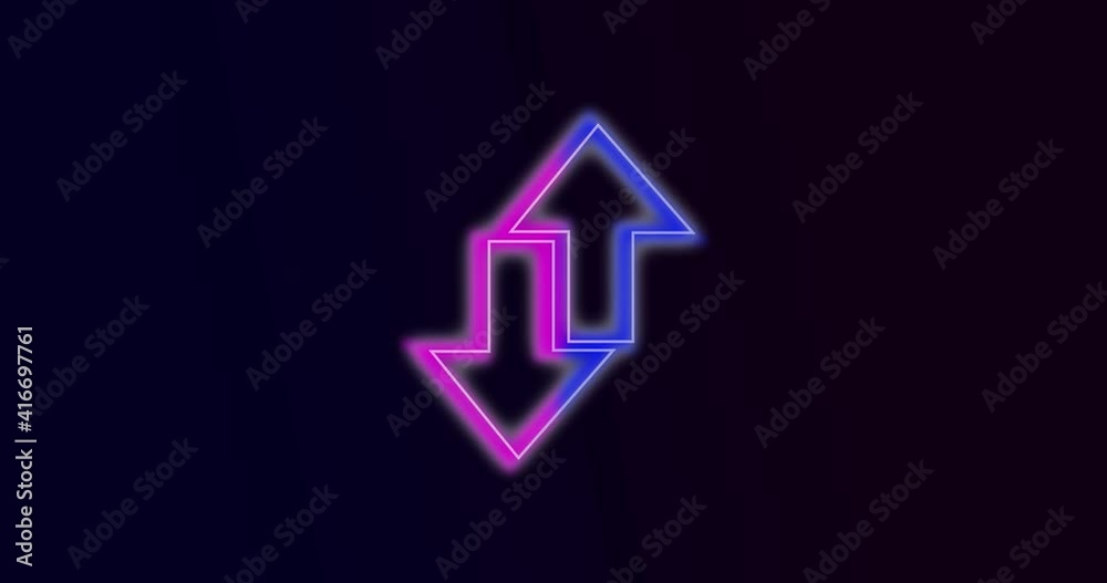 Glowing neon line arrow icon isolated on dark background. Double arrow - up and down arrows 4K Video motion graphic animation Glowing neon line arrow icon isolated on dark background. Double arrow - up and down arrows 4K Video motion graphic animation