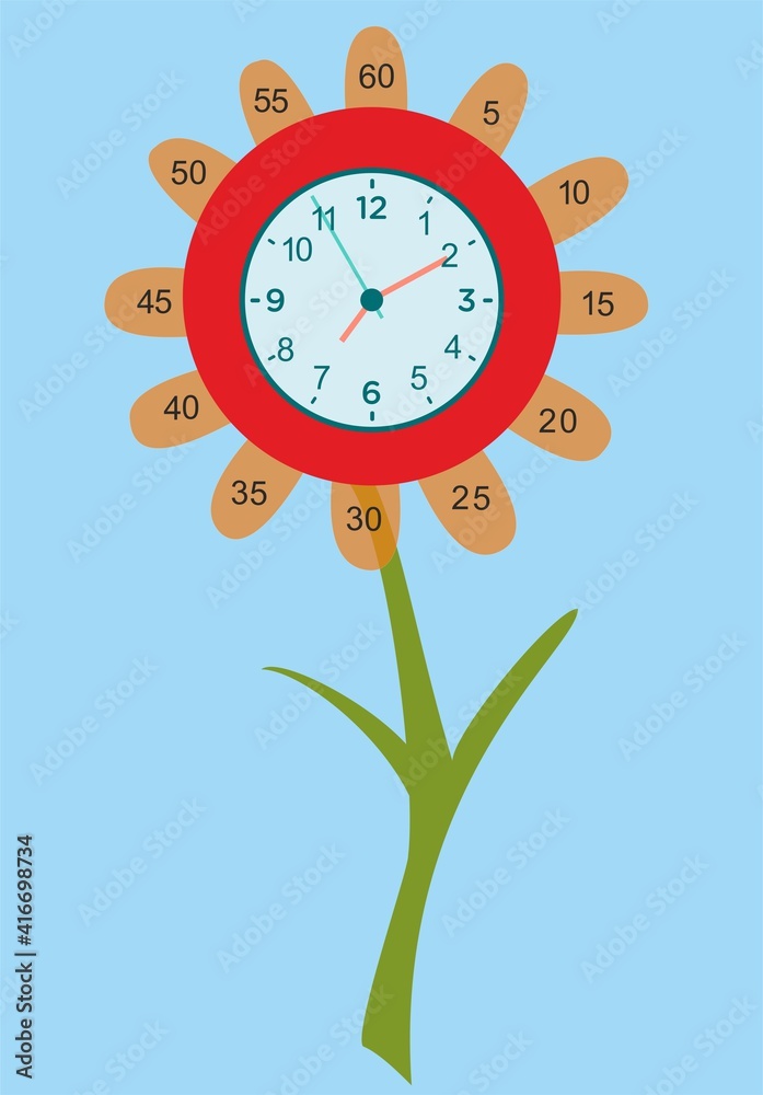 Fototapeta composition with a flower-shaped clock that shows hours and minutes 