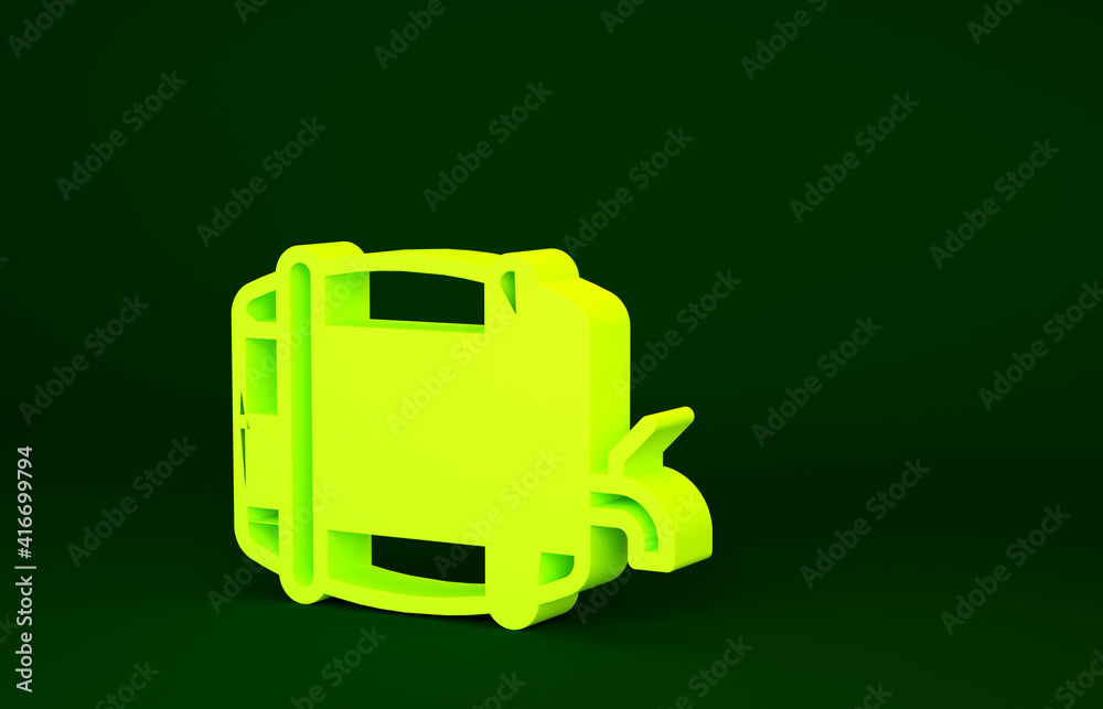 Obraz premium Yellow Wooden barrel on rack with stopcock icon isolated on green background. Minimalism concept. 3d illustration 3D render.