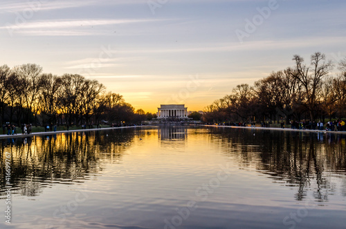 Lincoln Memorial and Reflecting Pool at Sunset in Washington DC, Virginia, USA. Beautiful Sky Colors © Nikolaos
