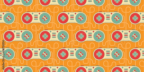 Vector Seamless Retro pattern with joysticks. Video game controller gaming cool print for boys and girls. Print for textiles, sportswear.