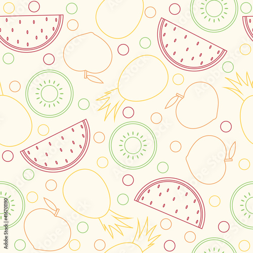 Seamless vector pattern designed with fruits with lines and bright and colorful colors.