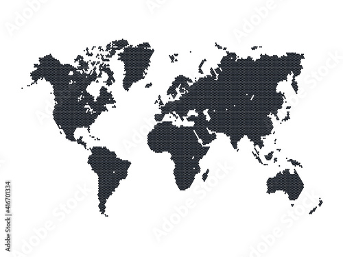Halftone world map isolated. Vector illustration. Dotted map in flat design.
