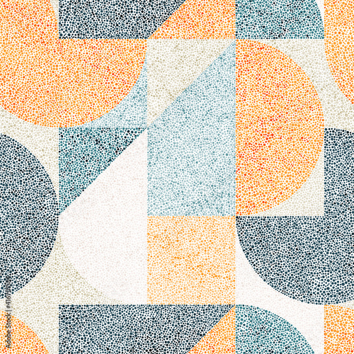 Seamless embroidery pattern in polka dot style. Grunge texture. Abstract geometric ornament. Punch needle embroidery, handmade, carpet print. Vector illustration.