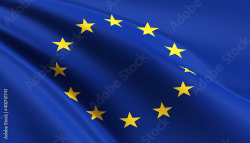 Flag of EU 3D Illustration. European Union waving flag.