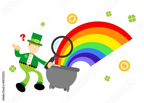 leprechaun shamrock celtic and cauldron with money and rainbow cartoon doodle flat design style vector illustration