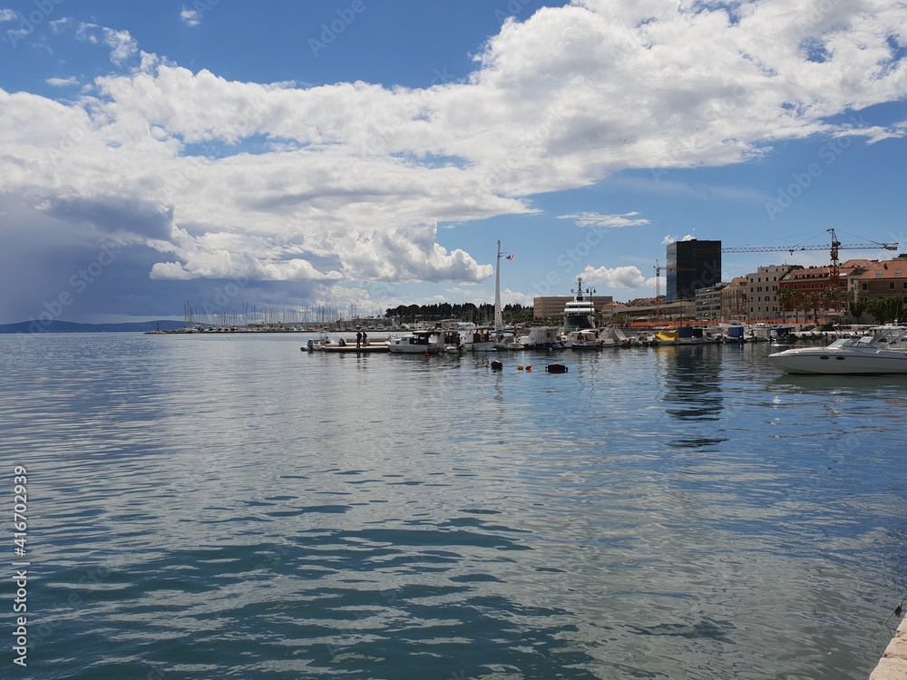 clouds over the marina of split, croatia