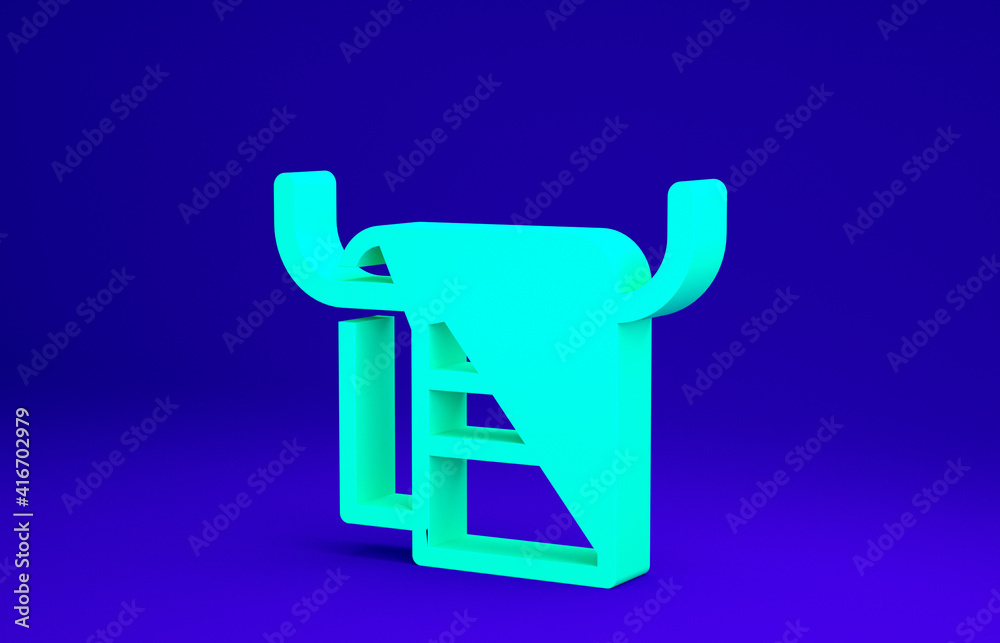 Green Towel on a hanger icon isolated on blue background. Bathroom towel icon. Minimalism concept. 3d illustration 3D render.