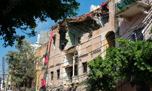 historical building in downtown Beirut seriously damaged by an explosion in August 2020 photo