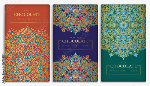 Luxury packaging design of chocolate bars. Vintage vector ornament template. Elegant, classic elements. Great for food, drink and other package types. Can be used for background and wallpaper.