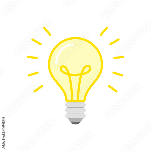 Light Bulb. Flat illustration of a glowing light bulb. Icon isolated on a white background. Vector 10 EPS.