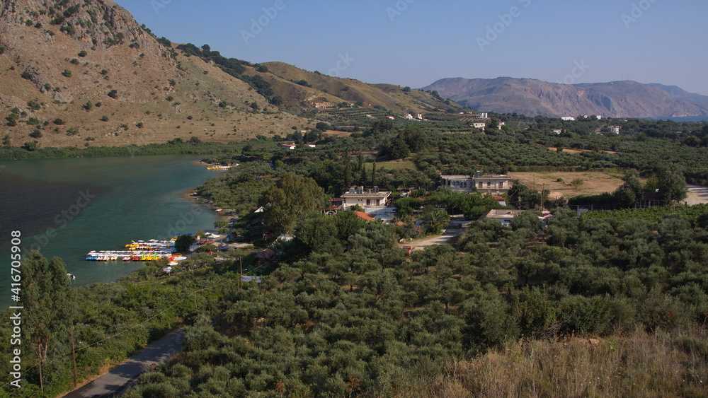 Landscape at Kournas Lake on Crete in Greece, Europe

