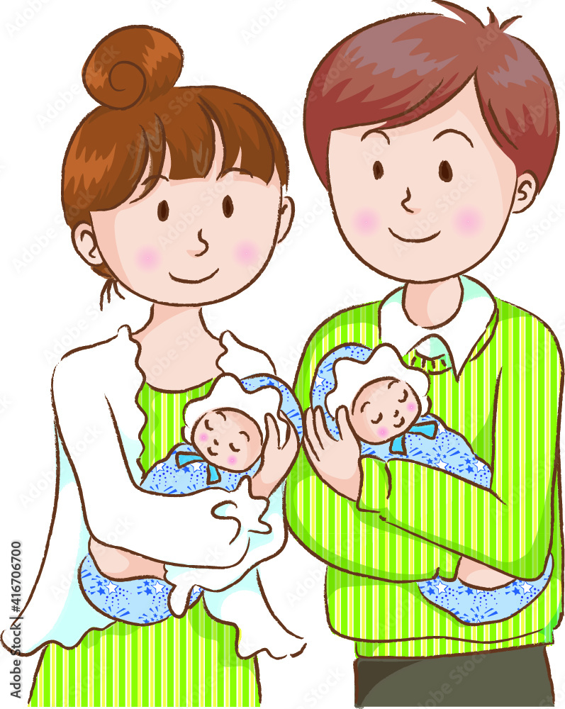 vector Husband and wife carry new born twins baby vector Husband and wife carry new born twins baby