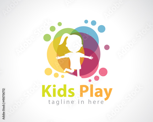 Kids play full color happy logo symbol design illustration inspiration