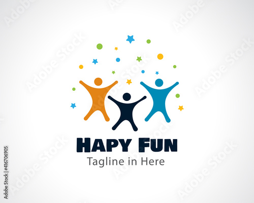 happy fun team human jump logo design inspiration illustration
