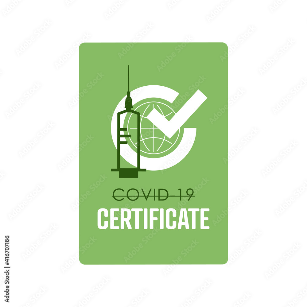 Vaccine certificate. Covid-19 vaccine. Flat vector illustration. Vaccine certificate. Covid-19 vaccine. Flat vector illustration.