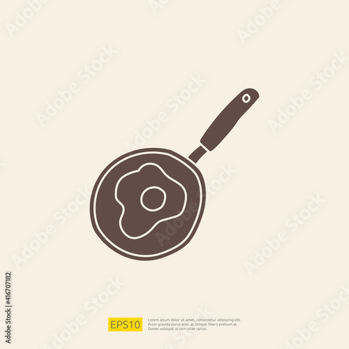 cooking pan doodle icon for cooking concept. Solid glyph sign symbol vector illustration