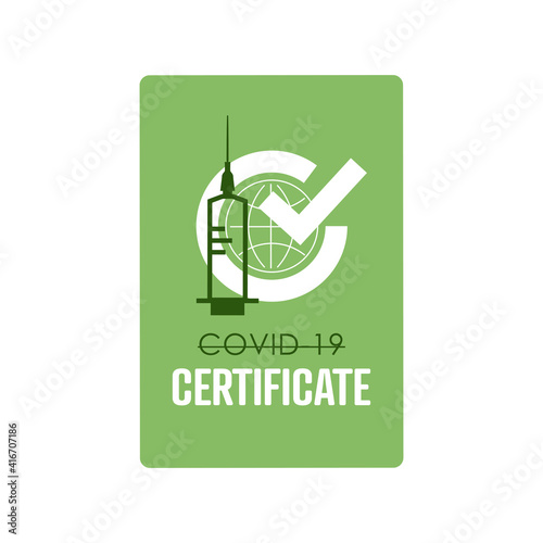 Vaccine certificate. Covid-19 vaccine. Flat vector illustration.