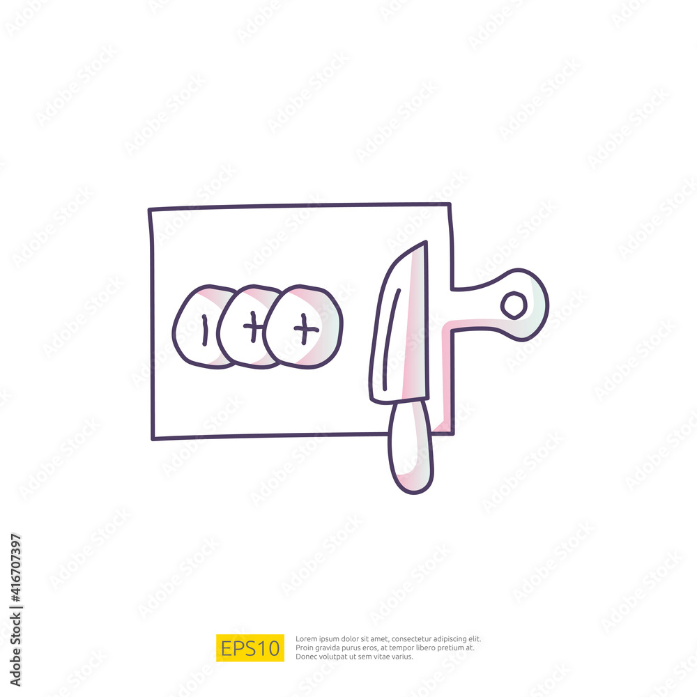 knife and cutting board doodle icon for cooking concept. Gradient fill line sign symbol vector illustration knife and cutting board doodle icon for cooking concept. Gradient fill line sign symbol vector illustration