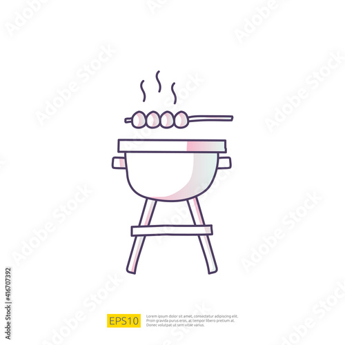 bbq grill doodle icon for cooking concept. Gradient fill line sign symbol vector illustration