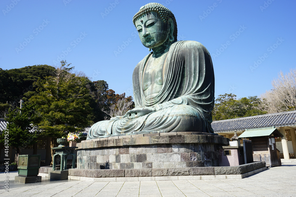 Monumental bronze statue of the Great Buddha in Kotokuin Temple, Kamakura, Japan - 日本 神奈川県 鎌倉 大仏 高徳院 Monumental bronze statue of the Great Buddha in Kotokuin Temple, Kamakura, Japan - 日本 神奈川県 鎌倉 大仏 高徳院