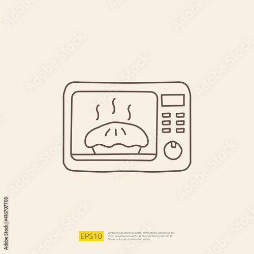 oven or microwave doodle icon for cooking concept. stroke line sign symbol vector illustration