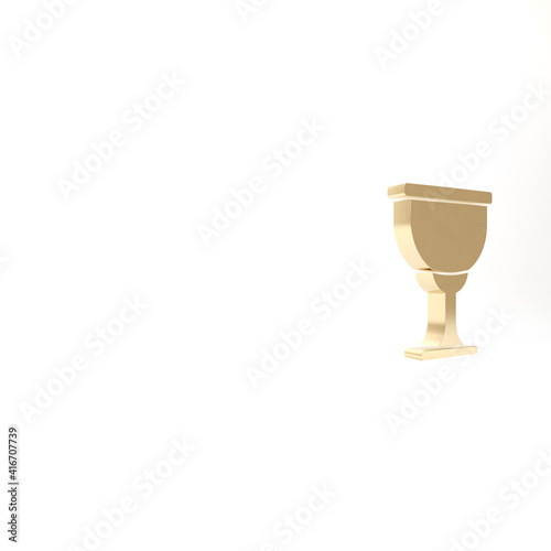 Gold Holy grail or chalice icon isolated on white background. Christian chalice. Christianity icon. 3d illustration 3D render.
