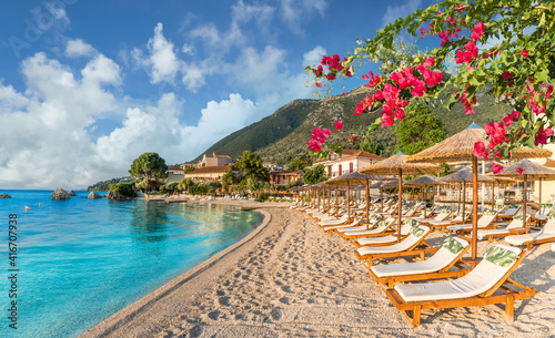 Landscape with Nikiana beach on the Ionian sea, Lefkada island, Greece photo