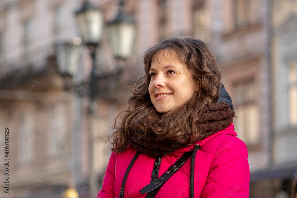 custom made wallpaper toronto digitalA street portrait of a cheerful, successful middle-aged woman with delicate features. A woman of 30-35 years old, who looks like a housewife or an IT specialist, a manager of a tourist area or a shopp