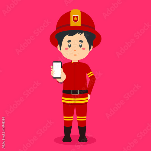 FireFighters Character Hold The Phone