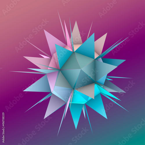 A multicolored polygonal star on a purple background.