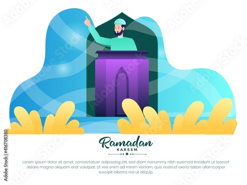 Illustration Vector Graphic of ramadhan, A preacher giving a lecture in the pulpit of the mosque