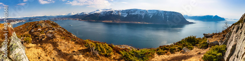 Fototapeta Naklejka Na Ścianę i Meble -  Beautiful landscape of the Norwegian Sea fjords at sunny day, Norway