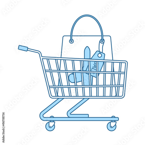 Shopping Cart With Bag Of Cosmetics Icon