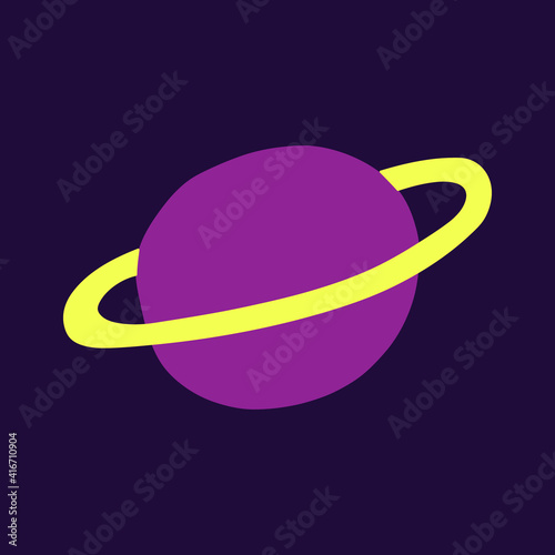 Planet with a ring. Astronomical or celestial objects. Heavenly bodies in space. Vector hand drawn illustration in doodle style.
