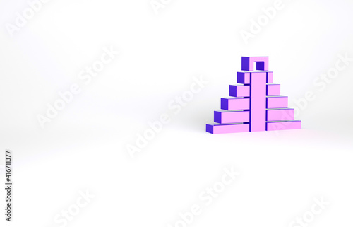 Purple Chichen Itza in Mayan icon isolated on white background. Ancient Mayan pyramid. Famous monument of Mexico. Minimalism concept. 3d illustration 3D render.